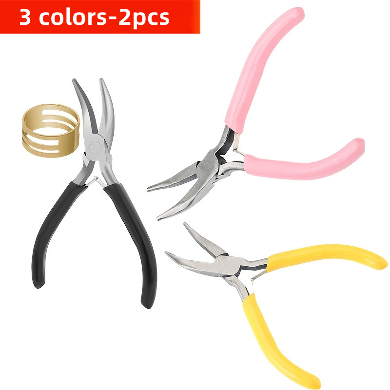 Jewelry Making Pliers - 2pcs Curved Mouth Pliers Pink/Black/Yellow Series