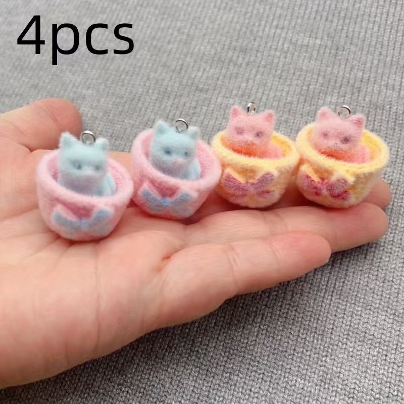 4pcs 3D plush resin cat pendan - đánh giá và giá Jewelry Making Diy