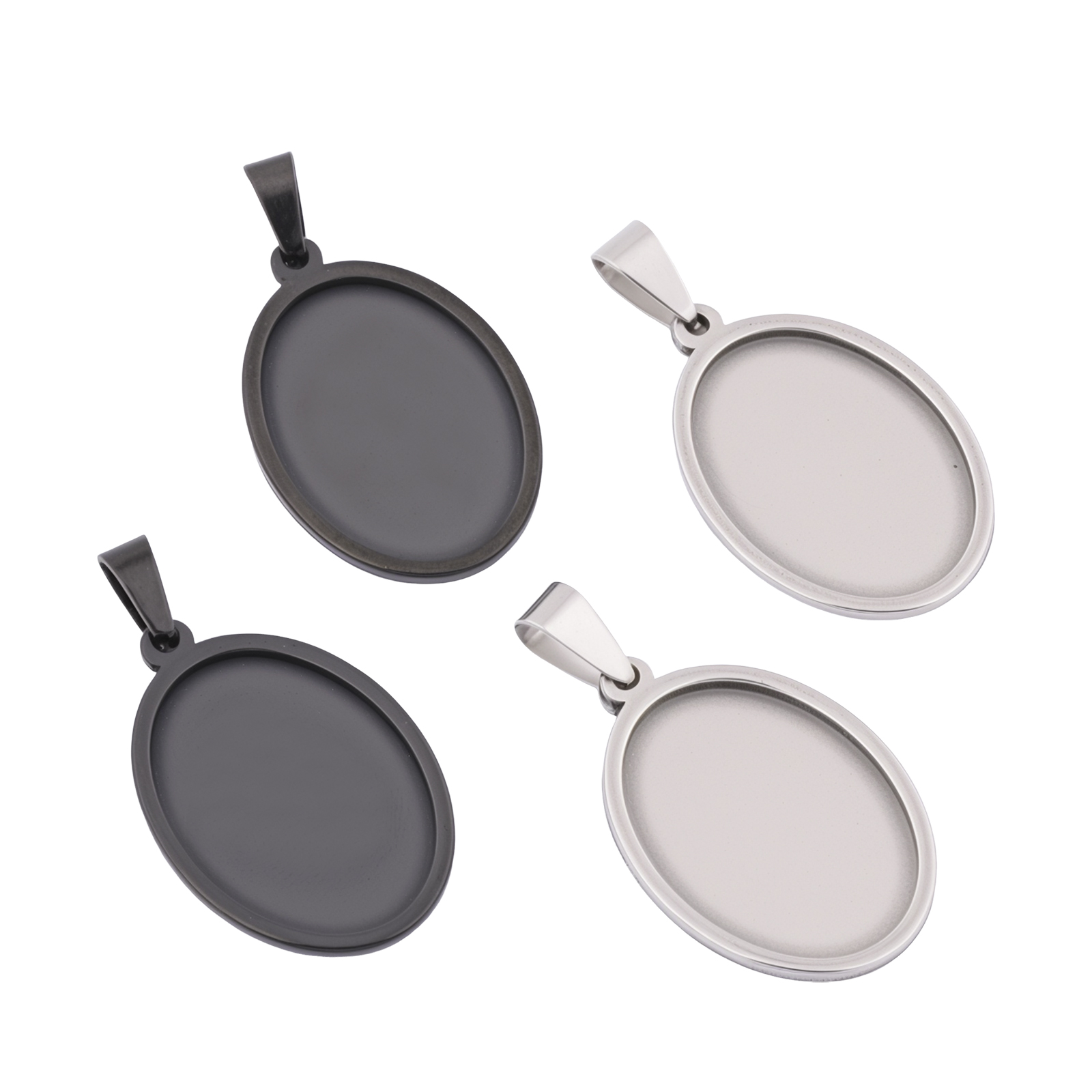 5pcs Stainless Steel Black Ova - đánh giá và giá Pendant Blank Bezel